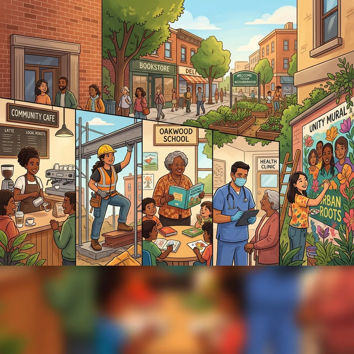 Diverse people working different community jobs in Belmont Cragin